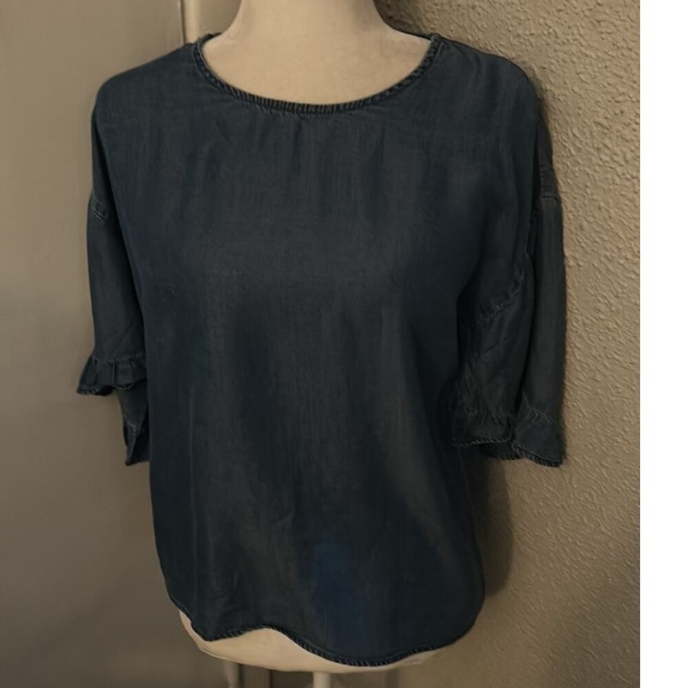 DizzyLissy Lightweight Denim Ruffle Top M Boho Festival Casual Lightweight Boho